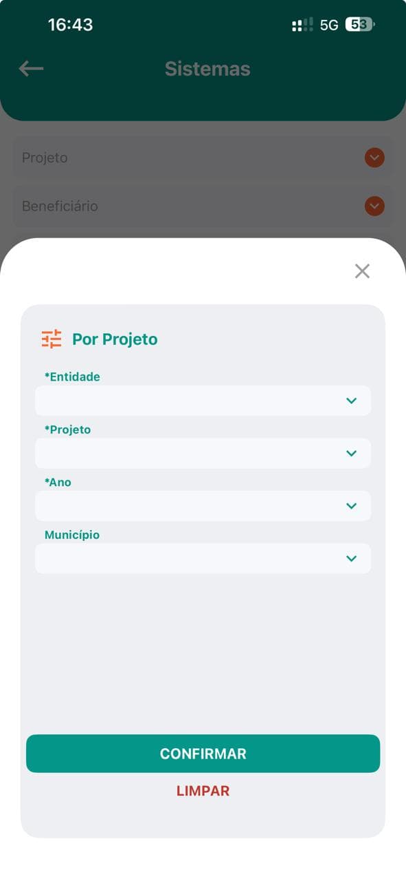 Filtro dinâmico por Entidade, Projeto, Ano e Município