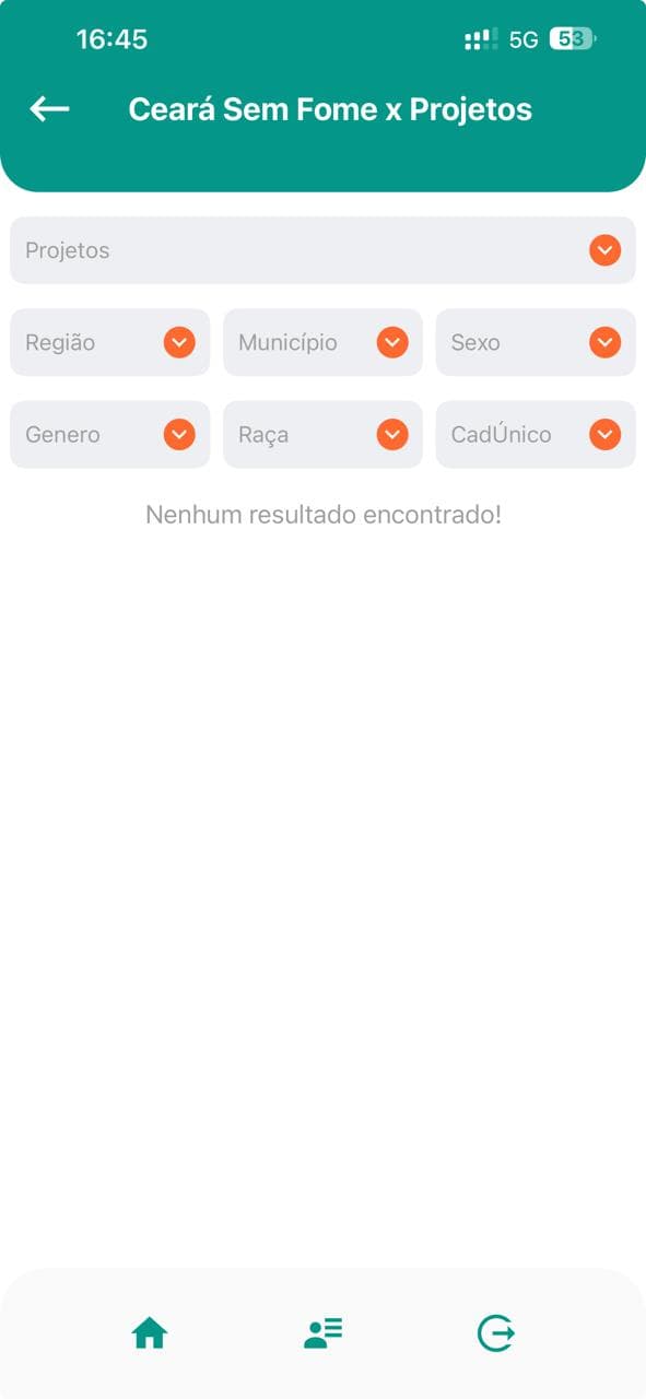 Filtro do módulo Ceará Sem Fome x Projetos